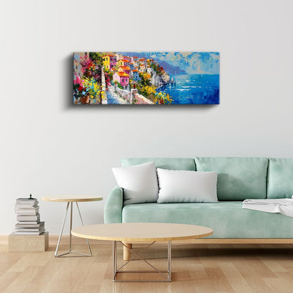 Akdeniz Terasları - Çiçekli Sahil Kasabası Kanvas Tablo