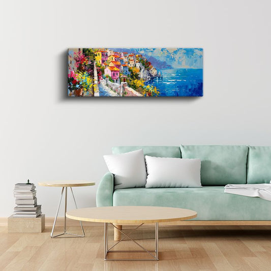 Akdeniz Terasları - Çiçekli Sahil Kasabası Kanvas Tablo
