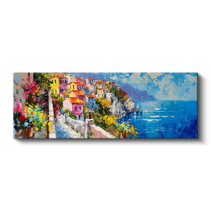 Akdeniz Terasları - Çiçekli Sahil Kasabası Kanvas Tablo