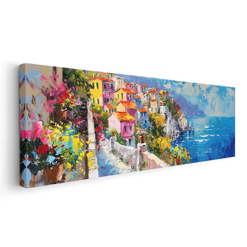 Akdeniz Terasları - Çiçekli Sahil Kasabası Kanvas Tablo