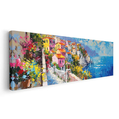 Akdeniz Terasları - Çiçekli Sahil Kasabası Kanvas Tablo