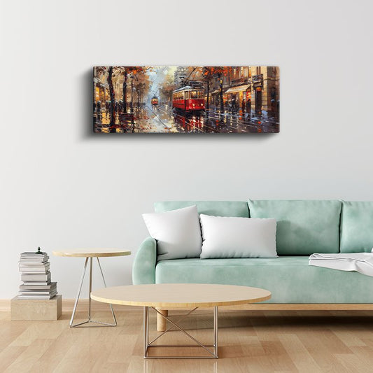 Nostaljik Tramvay - Sonbahar Yaprakları Kanvas Tablo