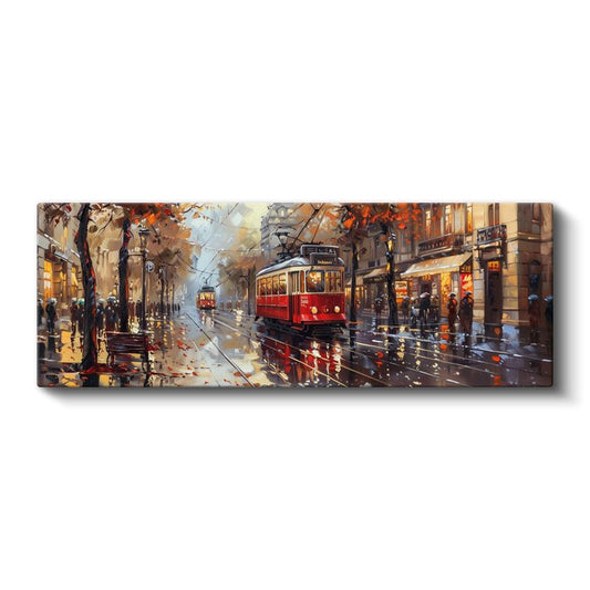 Nostaljik Tramvay - Sonbahar Yaprakları Kanvas Tablo