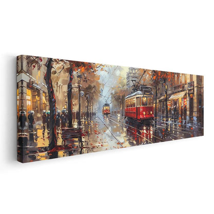 Nostaljik Tramvay - Sonbahar Yaprakları Kanvas Tablo