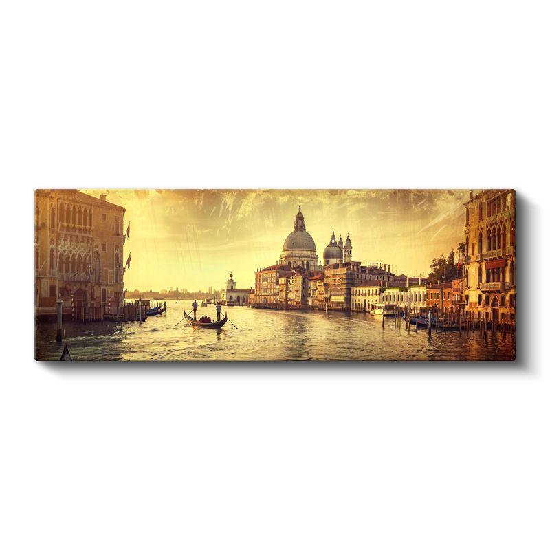 Venedik Kanalı - Altın Işıklı Gondol Yolculuğu Kanvas Tablo