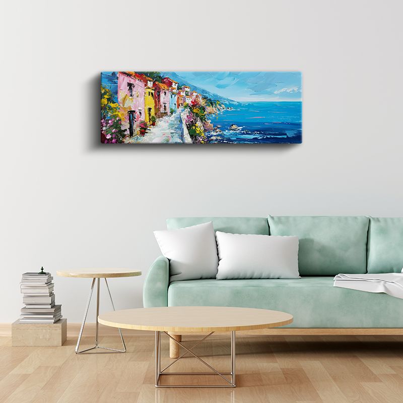 Akdeniz Patikası - Renkli Sahil Evleri Kanvas Tablo