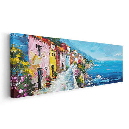 Akdeniz Patikası - Renkli Sahil Evleri Kanvas Tablo