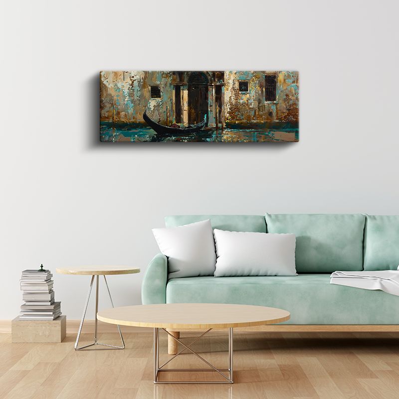 Venedik Kanalı - Eskitilmiş Duvar ve Gondol Kanvas Tablo