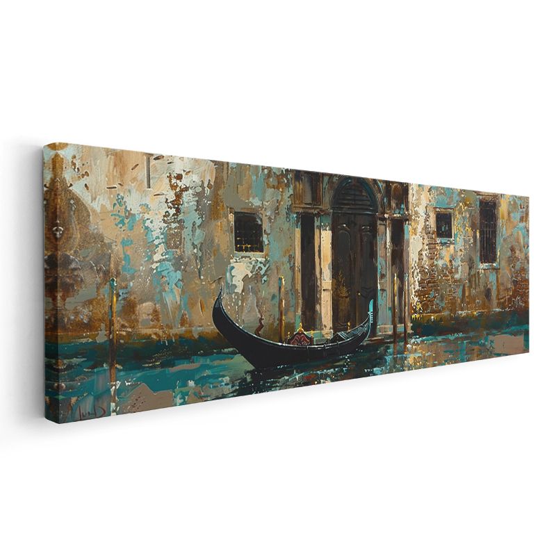 Venedik Kanalı - Eskitilmiş Duvar ve Gondol Kanvas Tablo