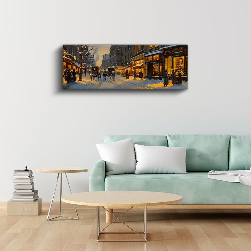 Paris Kışı - Atlı Arabalar ve Işıklı Dükkanlar Kanvas Tablo