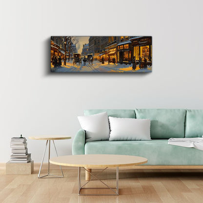 Paris Kışı - Atlı Arabalar ve Işıklı Dükkanlar Kanvas Tablo
