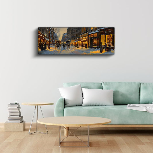 Paris Kışı - Atlı Arabalar ve Işıklı Dükkanlar Kanvas Tablo