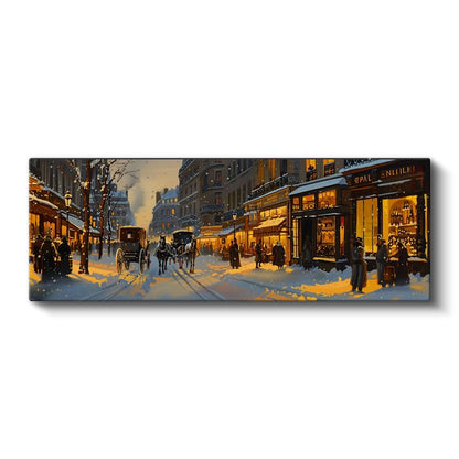 Paris Kışı - Atlı Arabalar ve Işıklı Dükkanlar Kanvas Tablo