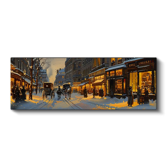 Paris Kışı - Atlı Arabalar ve Işıklı Dükkanlar Kanvas Tablo