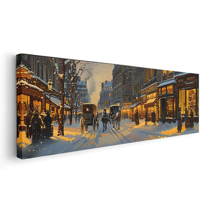Paris Kışı - Atlı Arabalar ve Işıklı Dükkanlar Kanvas Tablo