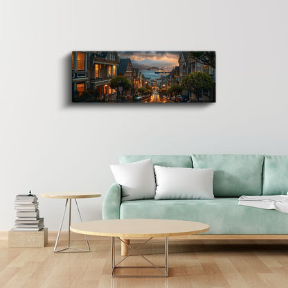 Viktoryen Evler - Akşam Işıklarında San Francisco Kanvas Tablo
