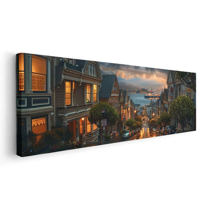 Viktoryen Evler - Akşam Işıklarında San Francisco Kanvas Tablo