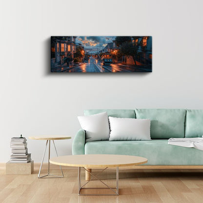 Yağmurlu Yokuş - San Francisco Tramvayı Kanvas Tablo