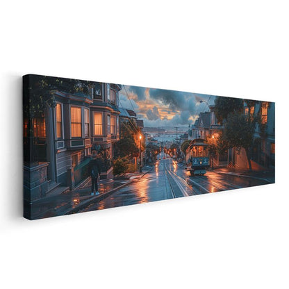 Yağmurlu Yokuş - San Francisco Tramvayı Kanvas Tablo