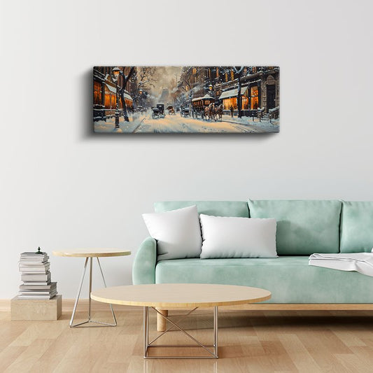 Nostaljik Kış Sokağı - Atlı Arabalar ve Fenerler Kanvas Tablo