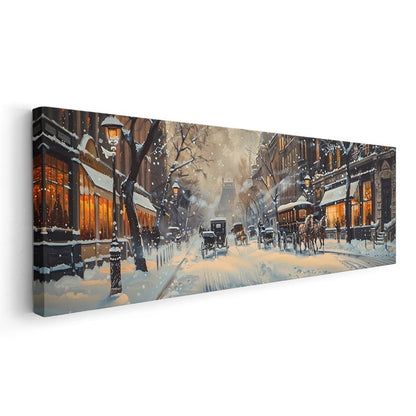 Nostaljik Kış Sokağı - Atlı Arabalar ve Fenerler Kanvas Tablo