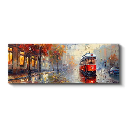 Sonbahar Tramvayı - Işıklı Cadde Yansımaları Kanvas Tablo