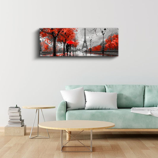 Kırmızı Paris - Şemsiyeli Eyfel Manzarası Kanvas Tablo