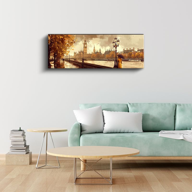 Westminster Silueti - Sonbahar Nehir Kenarı Kanvas Tablo