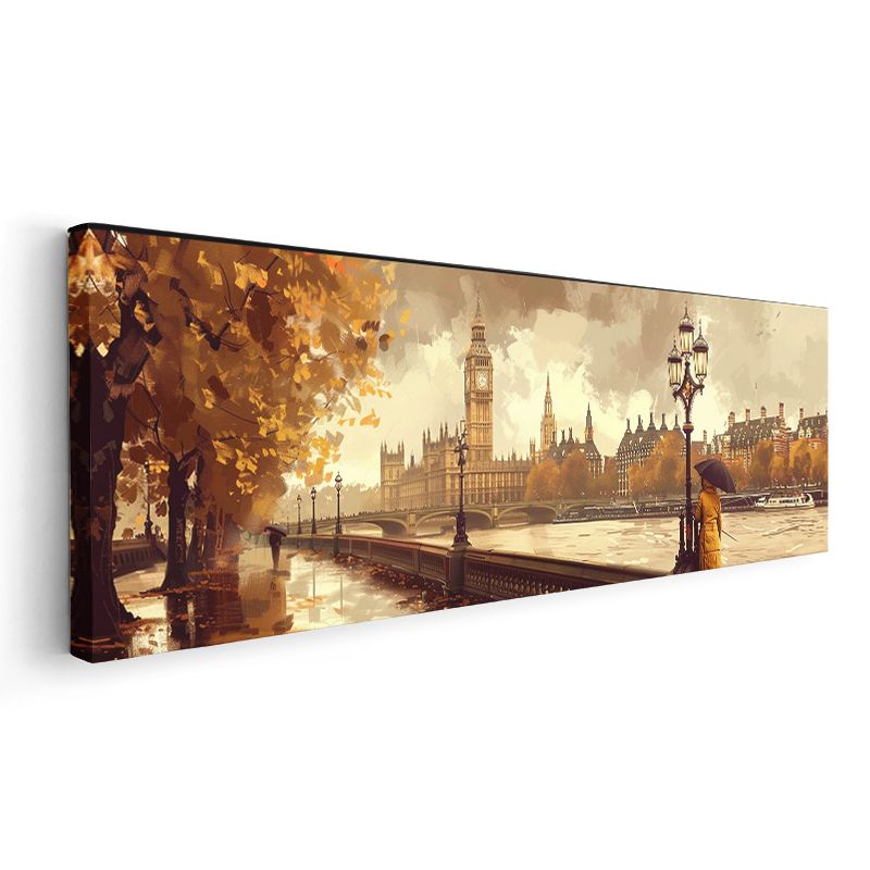 Westminster Silueti - Sonbahar Nehir Kenarı Kanvas Tablo