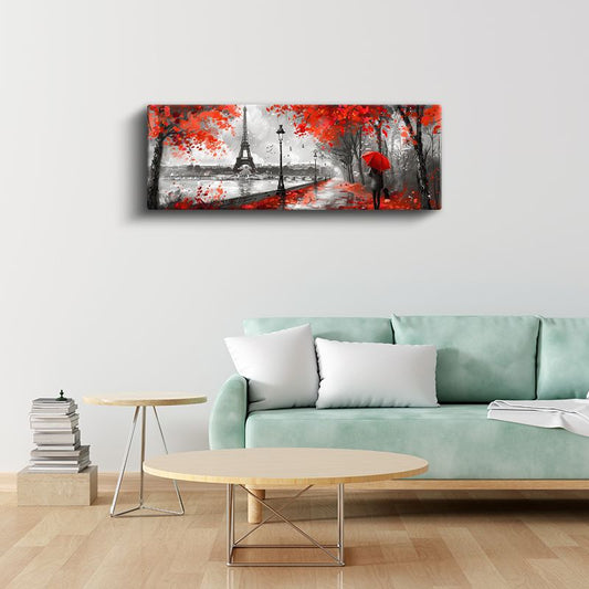 Paris Aşkı - Kırmızı Yapraklı Eyfel Manzarası Kanvas Tablo
