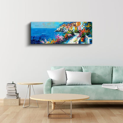 Akdeniz Kıyısı - Çiçekli Sahil Kasabası Kanvas Tablo