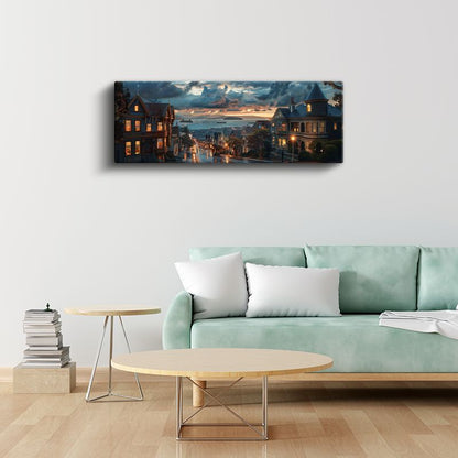 San Francisco Tepeleri - Işıklı Viktoryen Evler Kanvas Tablo