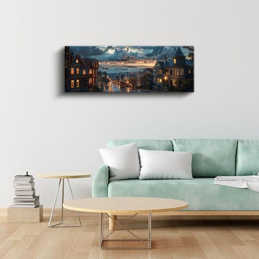 San Francisco Tepeleri - Işıklı Viktoryen Evler Kanvas Tablo