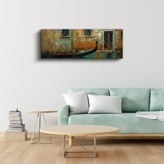 Venedik Gondolu - Eskitilmiş Duvar Dokusu Kanvas Tablo