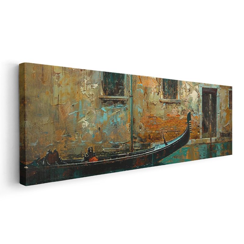 Venedik Gondolu - Eskitilmiş Duvar Dokusu Kanvas Tablo