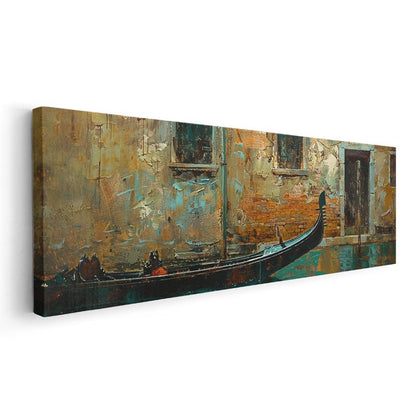 Venedik Gondolu - Eskitilmiş Duvar Dokusu Kanvas Tablo