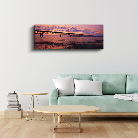 Köprü Silüeti - Pembe Gün Batımı Kanvas Tablo