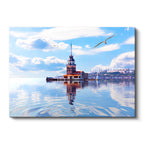 Yatay Kanvas Tablo Kız Kulesi Deniz Yansıması Şehir Mimari Tablo Ev Ofis Duvar Dekoru