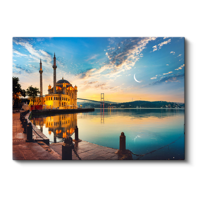 Yatay Kanvas Tablo Ortaköy Camii ve Köprü Şehir Mimari Tablo Ev Ofis Duvar Dekoru