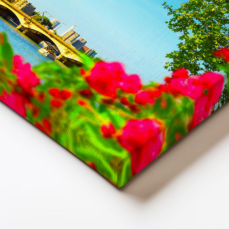 Yatay Kanvas Tablo Eyfel Kulesi Seine Nehri Çiçekler Şehir Mimari Tablo Ev Ofis Duvar Dekoru