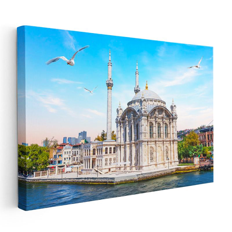 Yatay Kanvas Tablo Ortaköy Camii İskele Meydanı Şehir Mimari Tablo Ev Ofis Duvar Dekoru