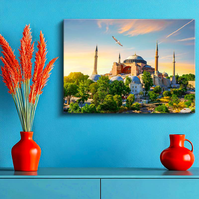 Yatay Kanvas Tablo Ayasofya Camii Tarihi Yarımada Şehir Mimari Tablo Ev Ofis Duvar Dekoru