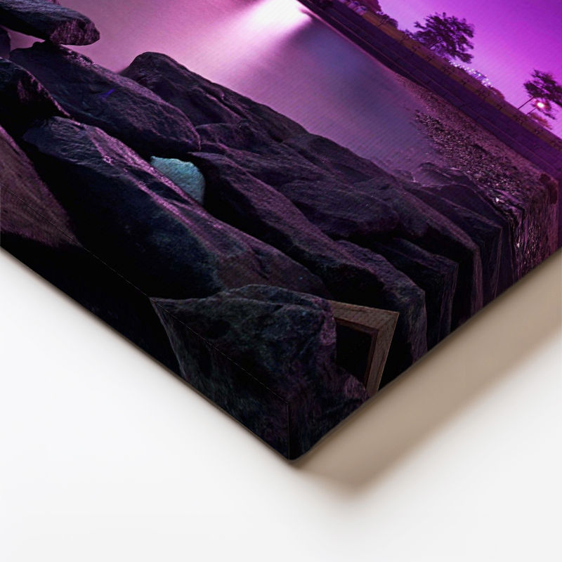 Yatay Kanvas Tablo Manhattan Köprüsü Mor Işıklar Şehir Mimari Tablo Ev Ofis Duvar Dekoru