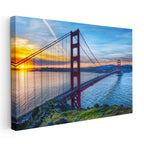 Yatay Kanvas Tablo Golden Gate Köprüsü Gün Batımı Ufuk Şehir Mimari Tablo Ev Ofis Duvar Dekoru