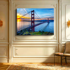 Yatay Kanvas Tablo Golden Gate Köprüsü Gün Batımı Ufuk Şehir Mimari Tablo Ev Ofis Duvar Dekoru