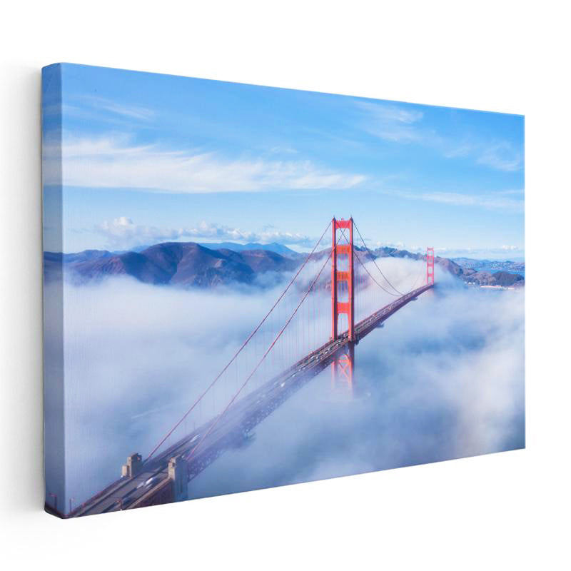 Yatay Kanvas Tablo Bulutlar Arasında Golden Gate Şehir Mimari Tablo Ev Ofis Duvar Dekoru