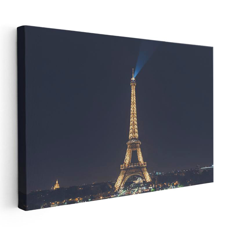 Yatay Kanvas Tablo Eyfel Kulesi Gece Karanlığı Şehir Mimari Tablo Ev Ofis Duvar Dekoru