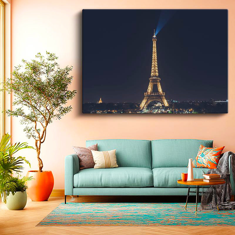 Yatay Kanvas Tablo Eyfel Kulesi Gece Karanlığı Şehir Mimari Tablo Ev Ofis Duvar Dekoru