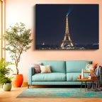 Yatay Kanvas Tablo Eyfel Kulesi Gece Karanlığı Şehir Mimari Tablo Ev Ofis Duvar Dekoru