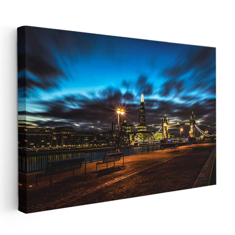 Yatay Kanvas Tablo Londra Tower Bridge Hareketli Bulutlar Şehir Mimari Tablo Ev Ofis Duvar Dekoru